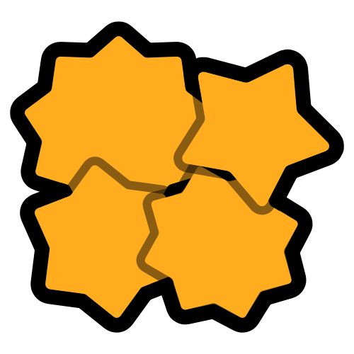 four overlapping nine-pointed gold stars